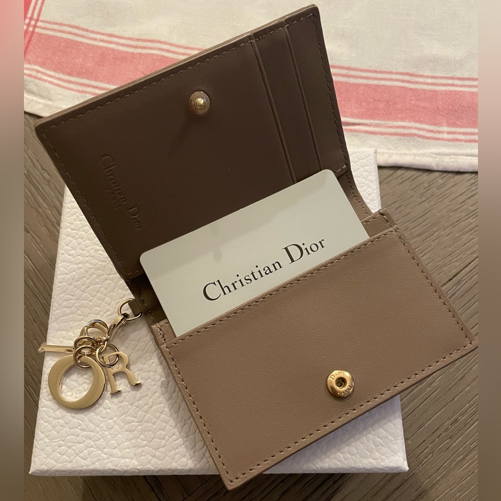 Lady Dior Flap Card Holder, warm taupe